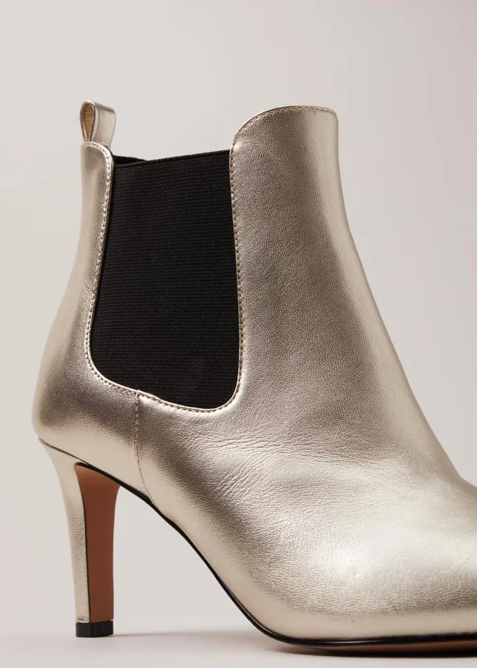 Phase Eight Boots Leather Metallic Ankle Boots Gold 8211 Women