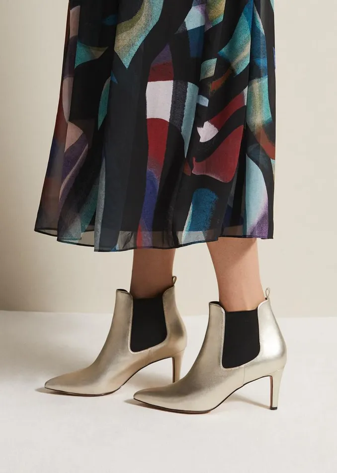 Phase Eight Boots Leather Metallic Ankle Boots Gold 8211 Women