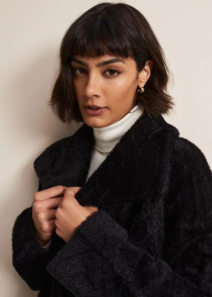 Phase Eight Coats Lucy Black Faux Fur Jacket Black 8211 Women