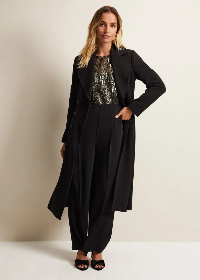 Phase Eight Coats Sandra Black Long Smart Coat Black 8211 Women