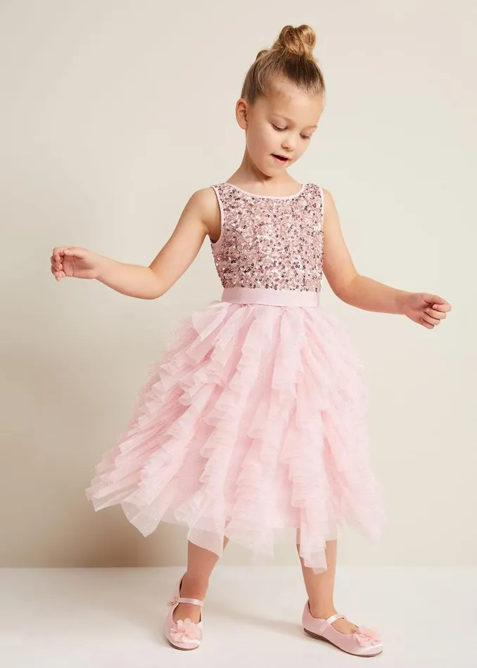 Phase Eight Dresses Andrina Sequin Ruffle Dress Pale Pink 8211 Women