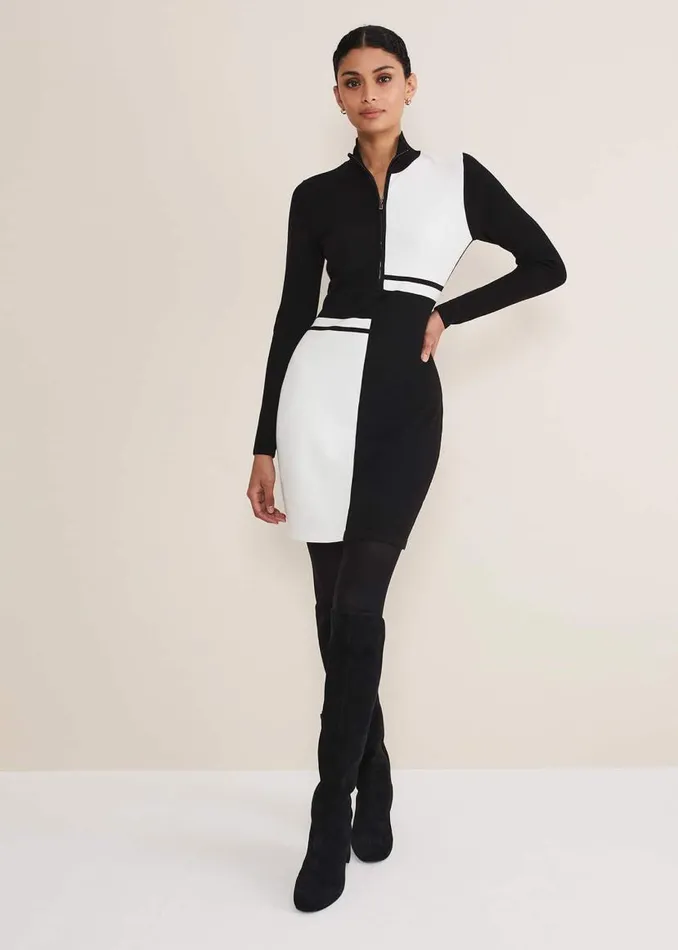 Phase Eight Dresses Arden Zip Detail Colourblock Knit Tunic Blackivory 8211 Women Phase Eight Dresses Arden Zip Detail Colourblock Knit Tunic Blackivory 8211 Women