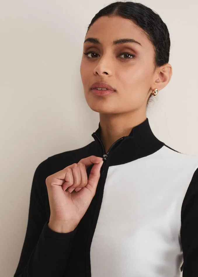 Phase Eight Dresses Arden Zip Detail Colourblock Knit Tunic Blackivory 8211 Women Phase Eight Dresses Arden Zip Detail Colourblock Knit Tunic Blackivory 8211 Women