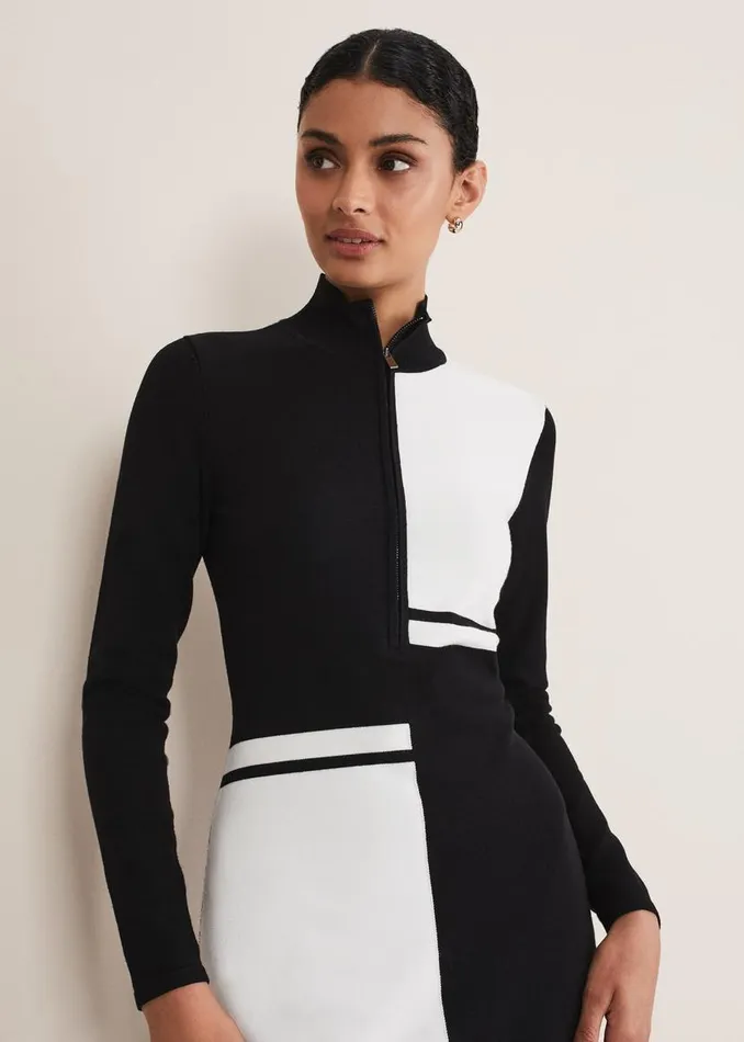 Phase Eight Dresses Arden Zip Detail Colourblock Knit Tunic Blackivory 8211 Women Phase Eight Dresses Arden Zip Detail Colourblock Knit Tunic Blackivory 8211 Women