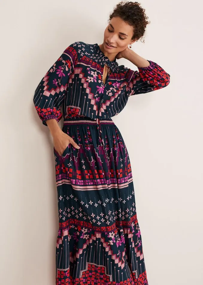 Phase Eight Dresses Asa Tile Print Midaxi Dress Navypink 8211 Women