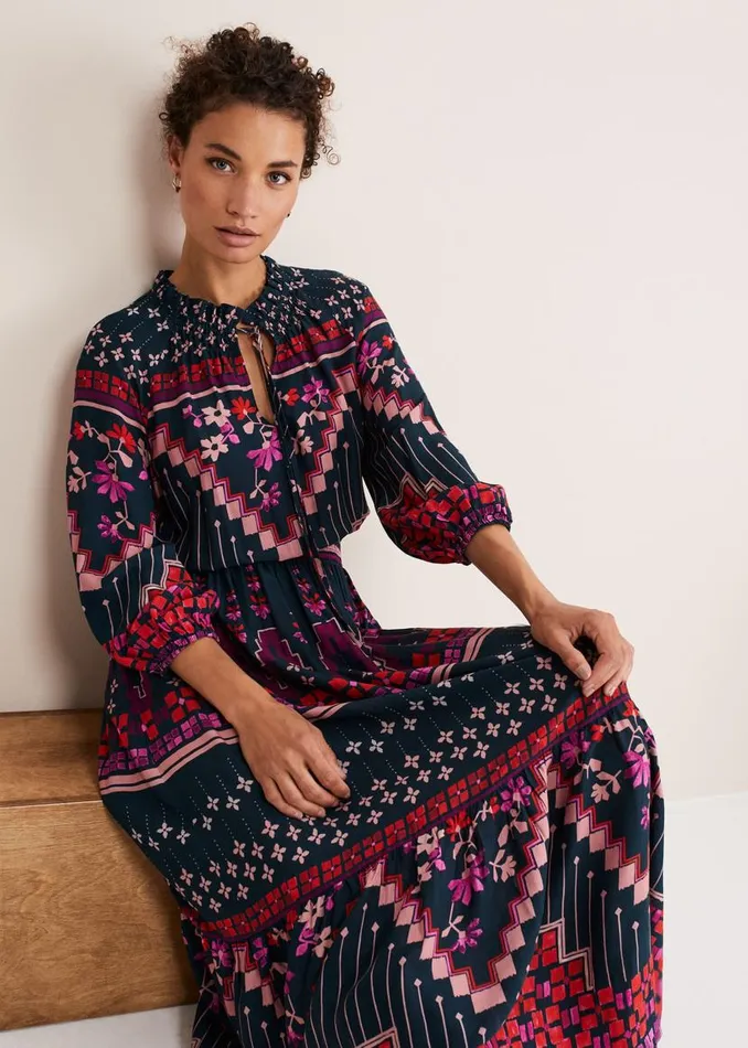 Phase Eight Dresses Asa Tile Print Midaxi Dress Navypink 8211 Women