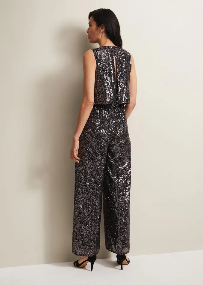 Phase Eight Dresses Aubrey Sequin Wide Leg Jumpsuit Gunmetal 8211 Women