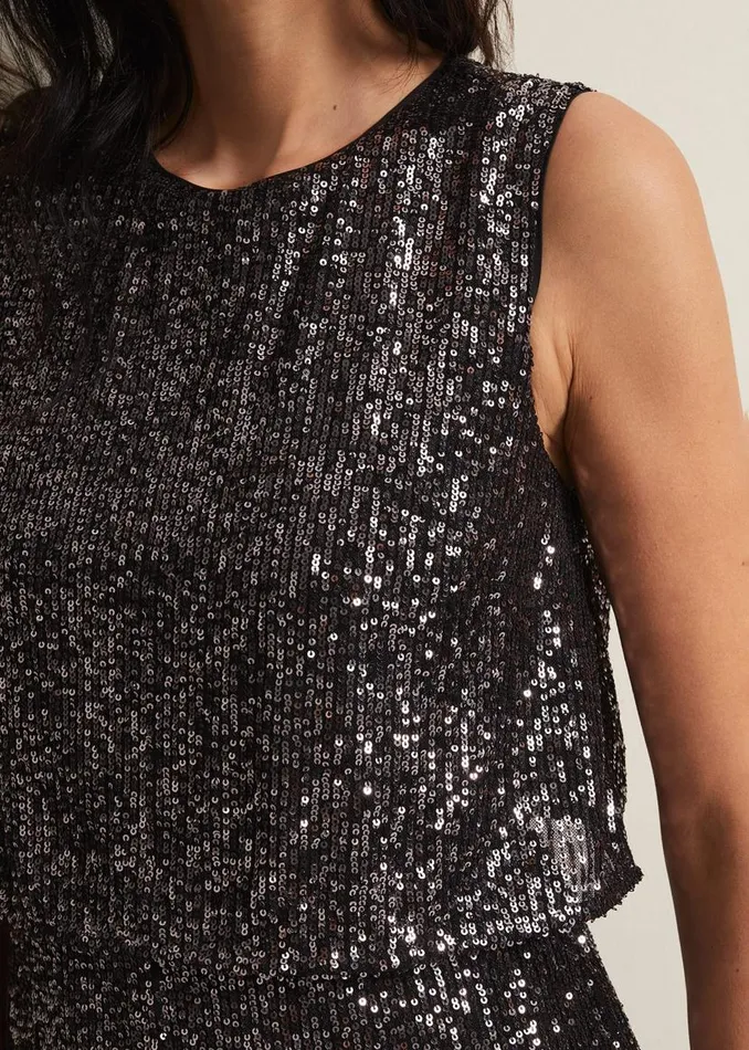 Phase Eight Dresses Aubrey Sequin Wide Leg Jumpsuit Gunmetal 8211 Women