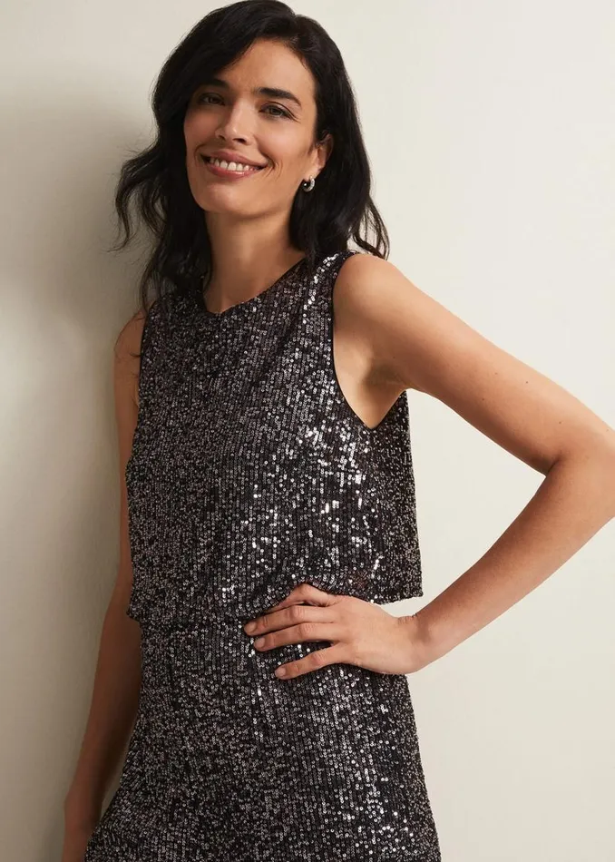 Phase Eight Dresses Aubrey Sequin Wide Leg Jumpsuit Gunmetal 8211 Women