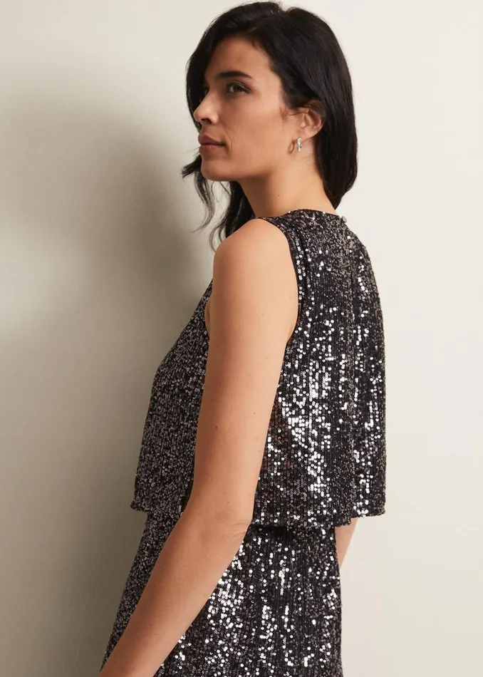 Phase Eight Dresses Aubrey Sequin Wide Leg Jumpsuit Gunmetal 8211 Women