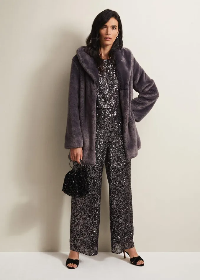 Phase Eight Dresses Aubrey Sequin Wide Leg Jumpsuit Gunmetal 8211 Women