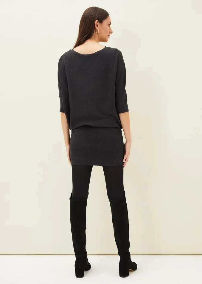Phase Eight Dresses Becca Batwing Knitted Dress Charcoal 8211 Women