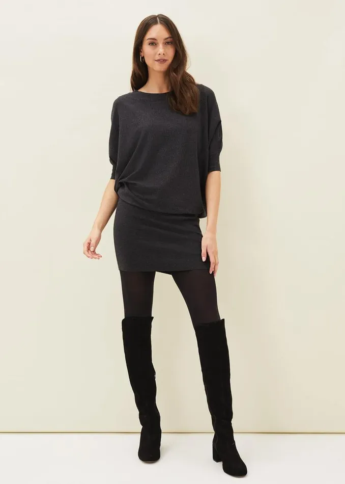 Phase Eight Dresses Becca Batwing Knitted Dress Charcoal 8211 Women