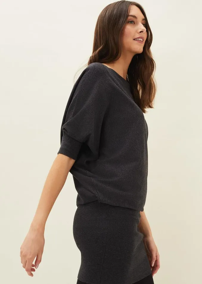 Phase Eight Dresses Becca Batwing Knitted Dress Charcoal 8211 Women