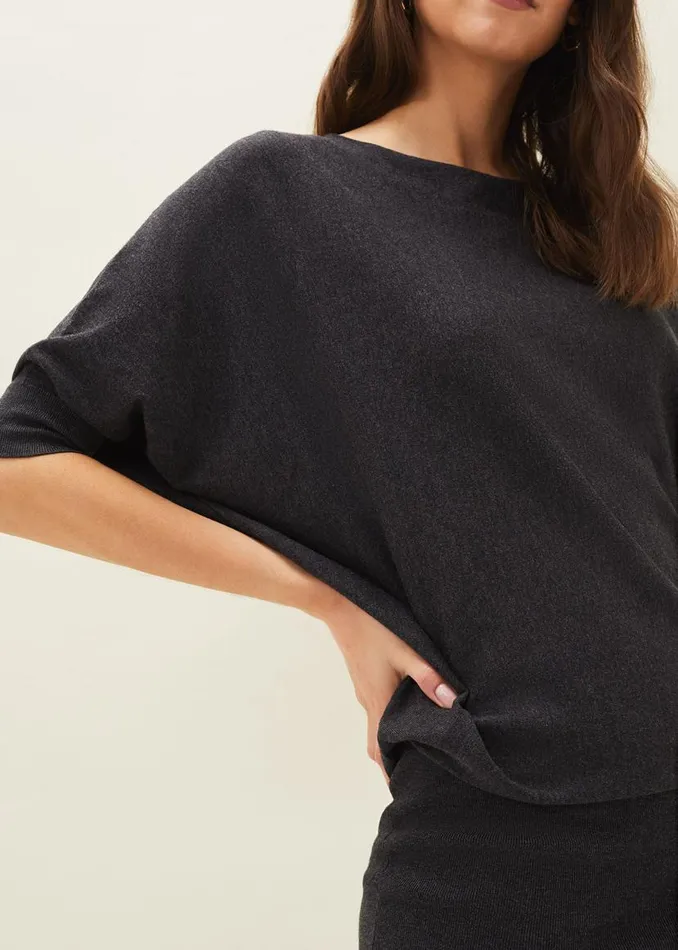 Phase Eight Dresses Becca Batwing Knitted Dress Charcoal 8211 Women