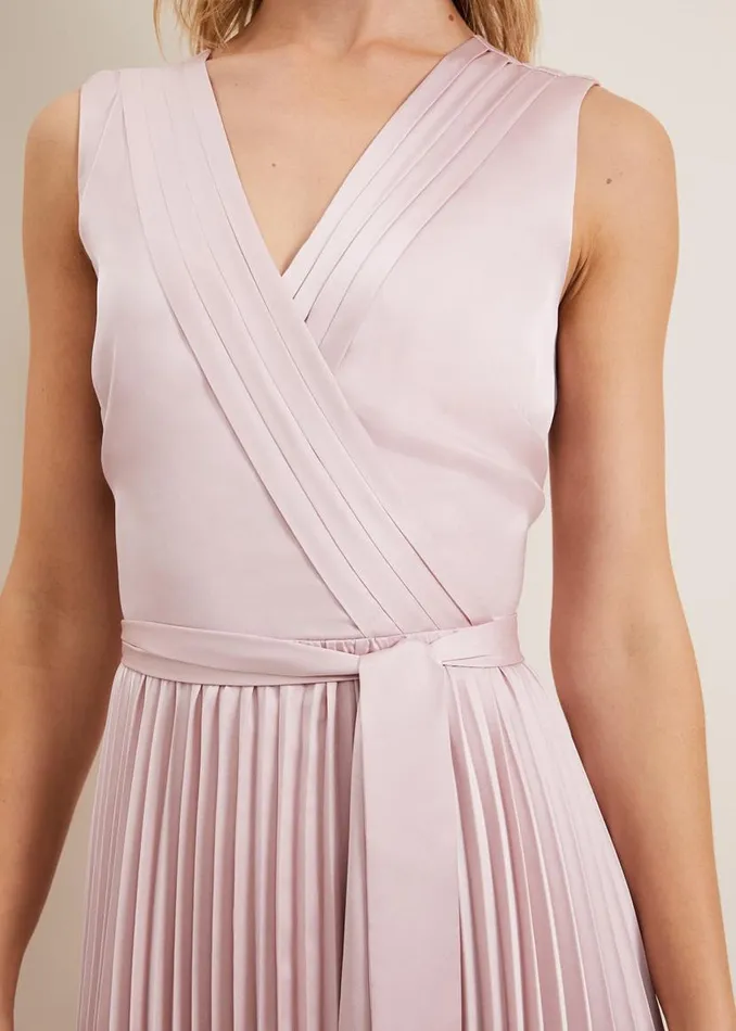 Phase Eight Dresses Bonnie Pleat Wrap Satin Maxi Dress Pink 8211 Women