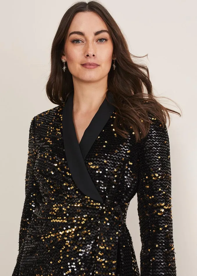 Phase Eight Dresses Brea Wrap Tuxe Sequin Dress Goldmulti 8211 Women