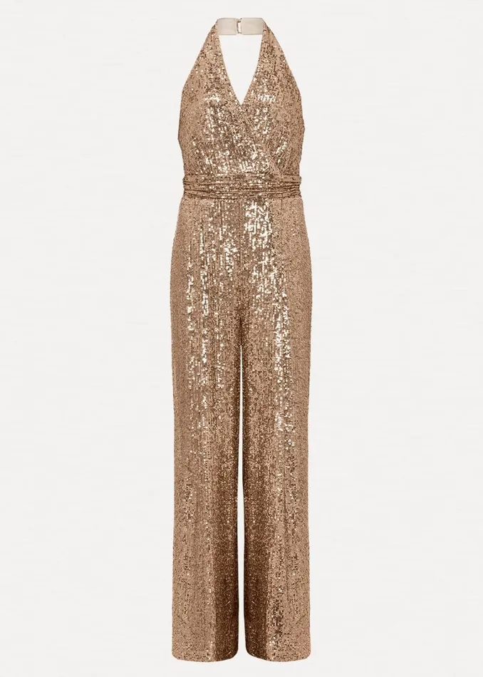 Phase Eight Dresses Clarabella Gold Sequin Halterneck Jumpsuit Gold 8211 Women
