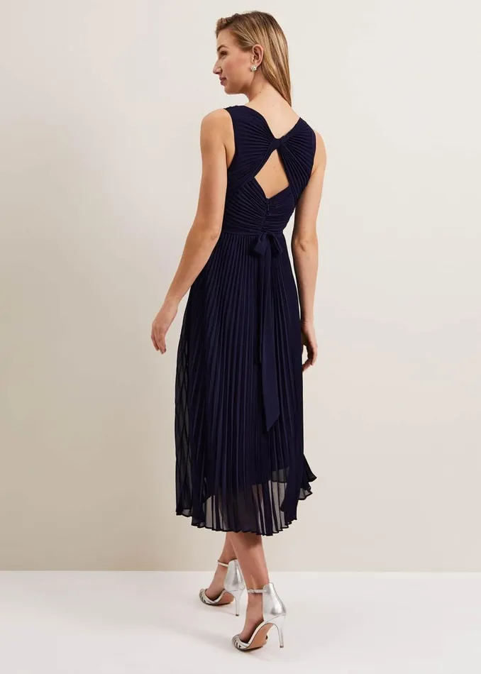 Phase Eight Dresses Cressida Pleat Midi Dress Navy 8211 Women