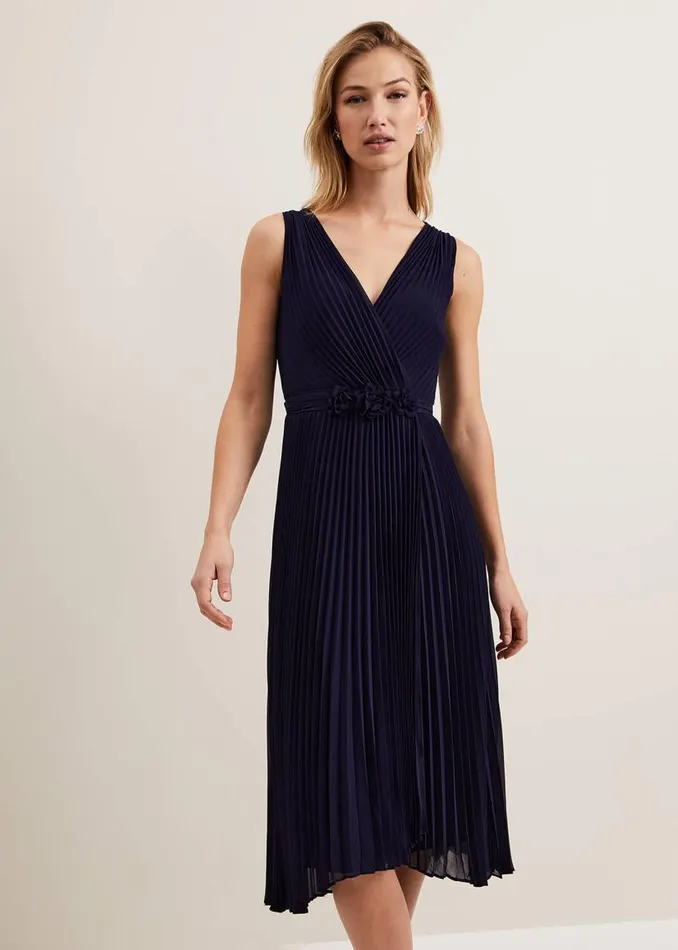 Phase Eight Dresses Cressida Pleat Midi Dress Navy 8211 Women