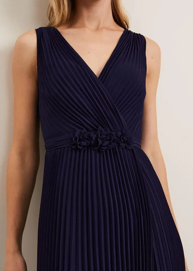 Phase Eight Dresses Cressida Pleat Midi Dress Navy 8211 Women