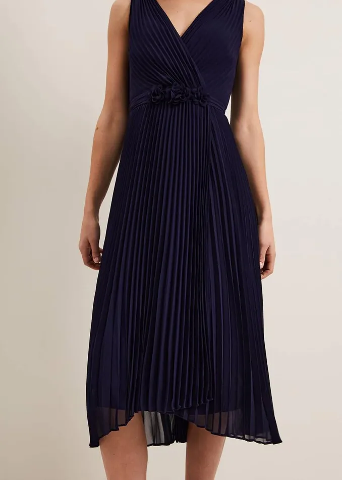 Phase Eight Dresses Cressida Pleat Midi Dress Navy 8211 Women