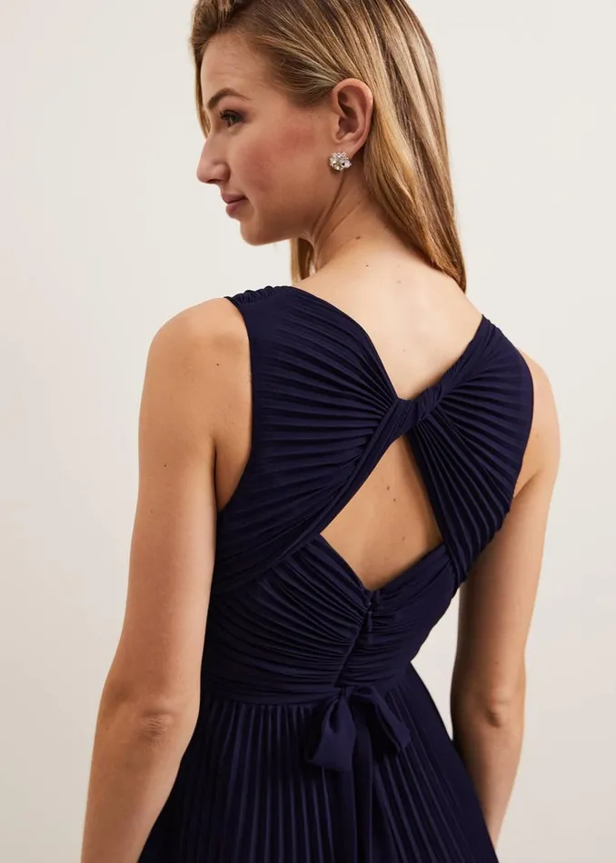 Phase Eight Dresses Cressida Pleat Midi Dress Navy 8211 Women