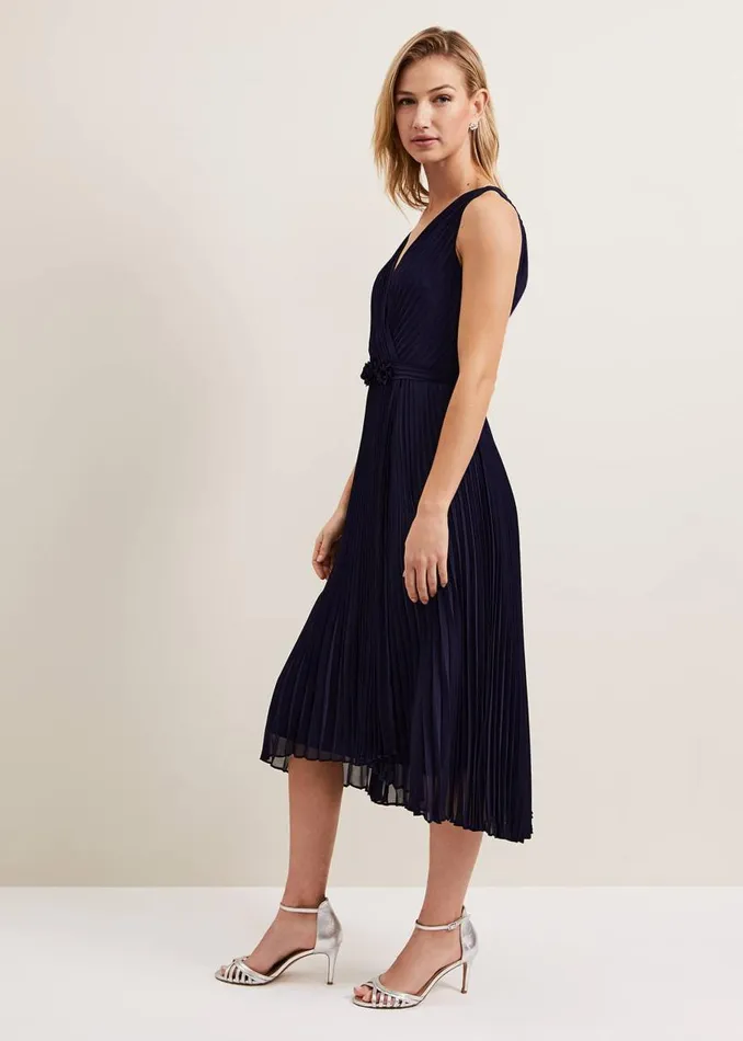 Phase Eight Dresses Cressida Pleat Midi Dress Navy 8211 Women