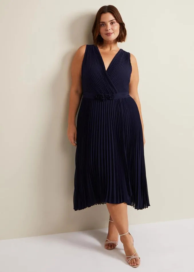 Phase Eight Dresses Cressida Pleat Midi Dress Navy 8211 Women
