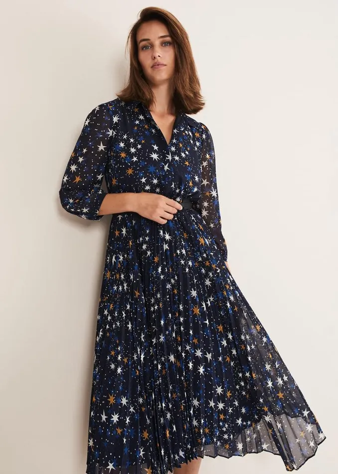 Phase Eight Dresses Dani Star Pleated Dress Navy 8211 Women