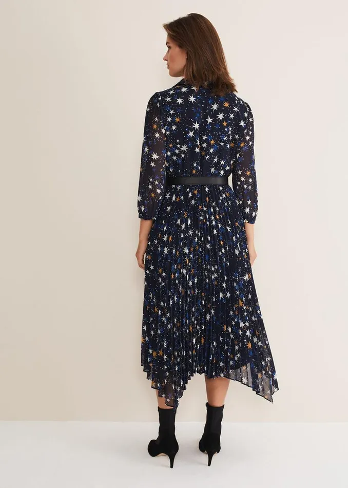 Phase Eight Dresses Dani Star Pleated Dress Navy 8211 Women