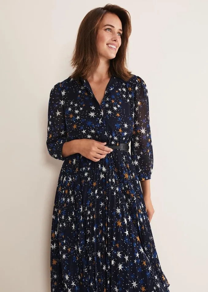 Phase Eight Dresses Dani Star Pleated Dress Navy 8211 Women