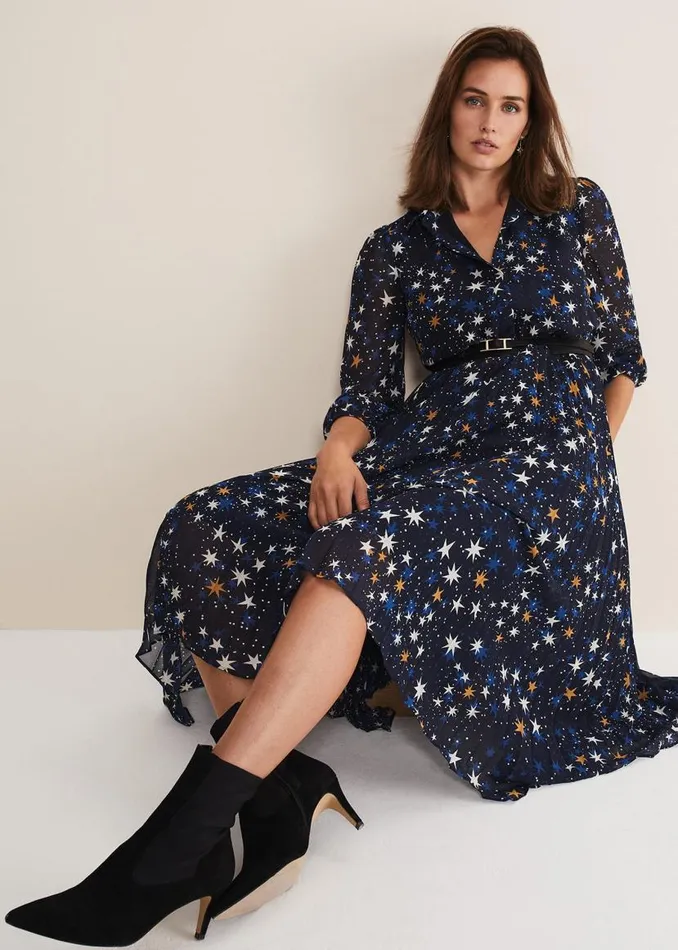 Phase Eight Dresses Dani Star Pleated Dress Navy 8211 Women