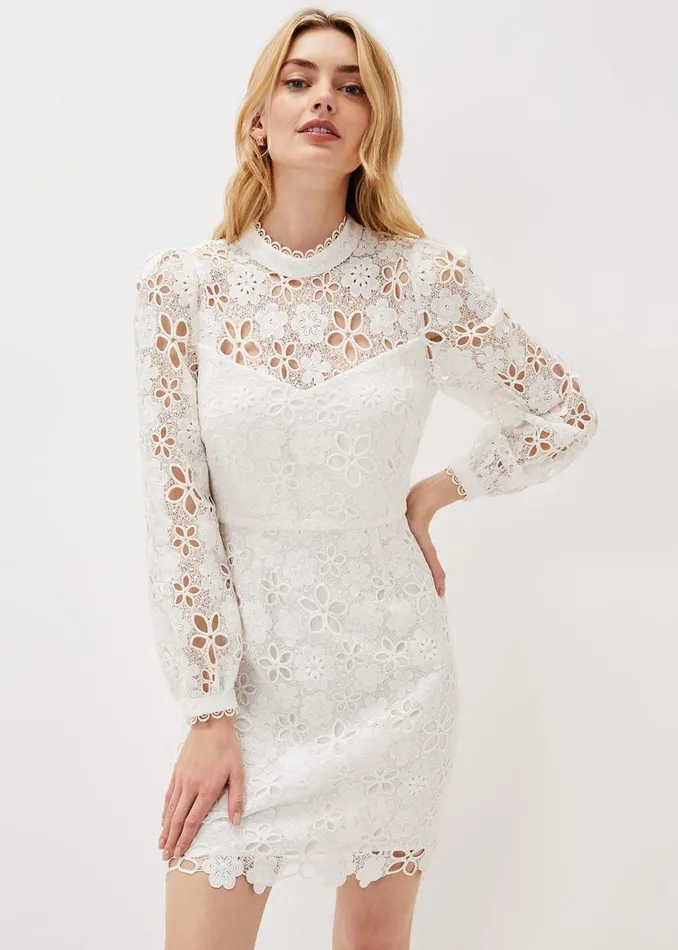 Phase Eight Dresses Doris Guipure Lace Highneck Dress Ivory 8211 Women