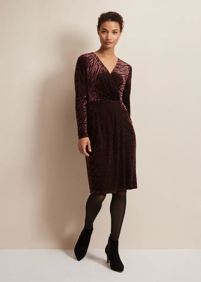 Phase Eight Dresses Elina Velvet Burnout Dress Burgundy 8211 Women