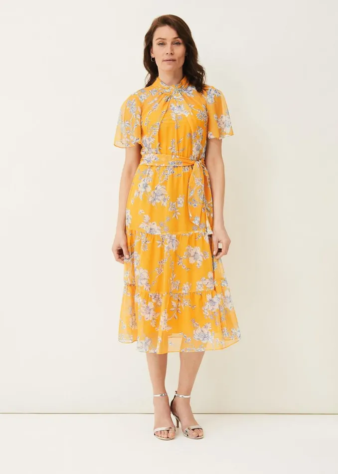 Phase Eight Dresses Emmalyn Tiered Georgette Dress Canary 8211 Women