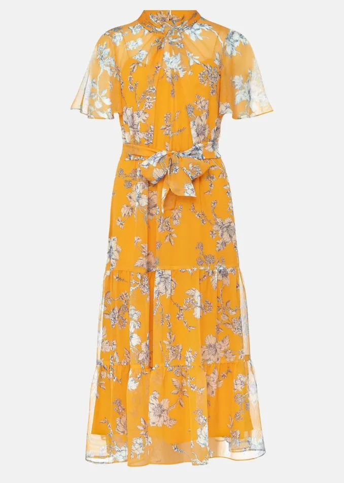 Phase Eight Dresses Emmalyn Tiered Georgette Dress Canary 8211 Women