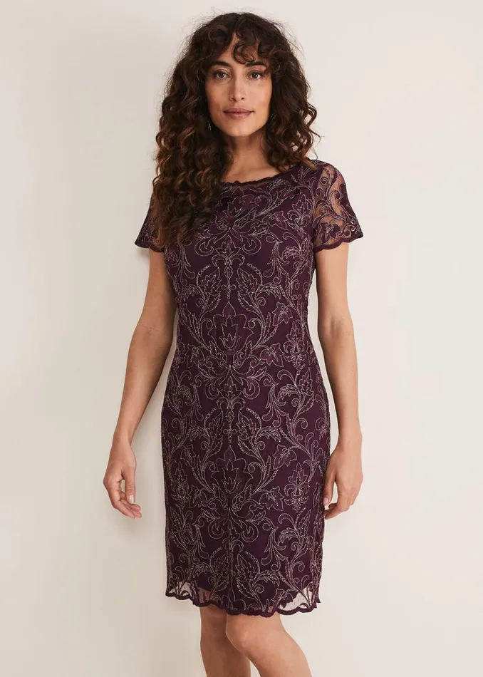 Phase Eight Dresses Heather Embroidered Dress Plum 8211 Women