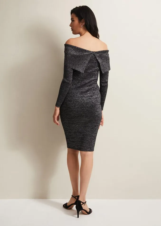 Phase Eight Dresses Heidi Knitted Bardot Dress Blacksilver 8211 Women