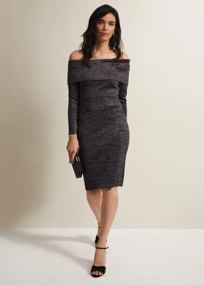 Phase Eight Dresses Heidi Knitted Bardot Dress Blacksilver 8211 Women