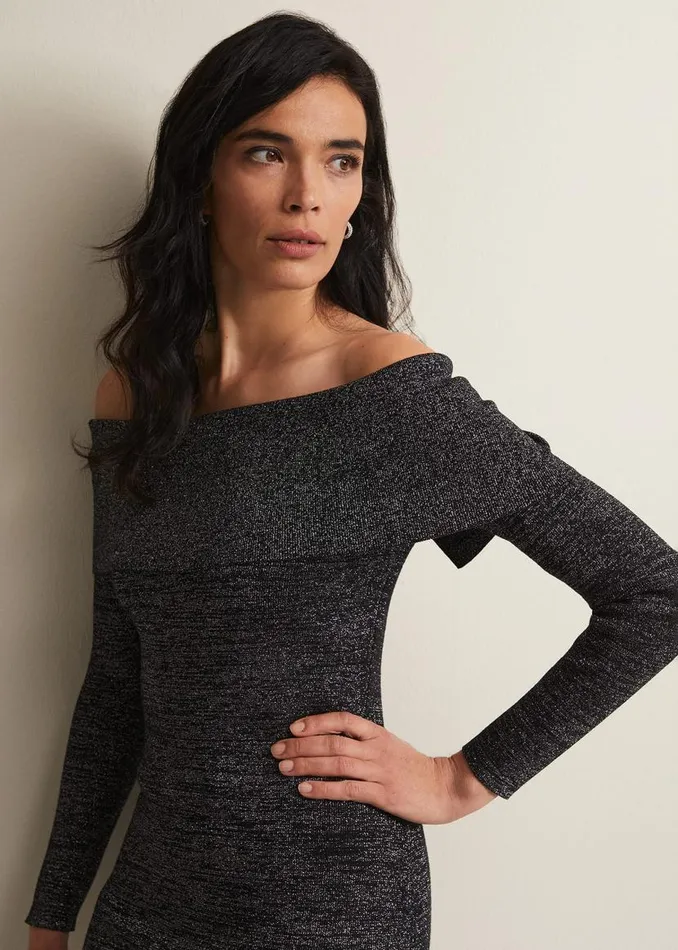 Phase Eight Dresses Heidi Knitted Bardot Dress Blacksilver 8211 Women