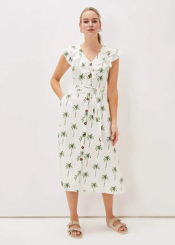 Phase Eight Dresses Jamilla Palm Print Midi Dress Ivorygreen 8211 Women