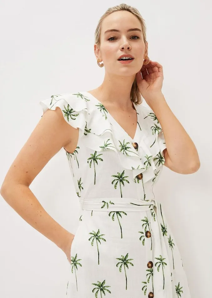 Phase Eight Dresses Jamilla Palm Print Midi Dress Ivorygreen 8211 Women