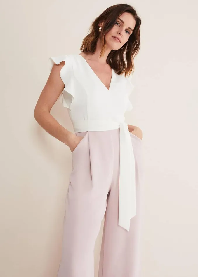 Phase Eight Dresses Kallie V Neck Frill Jumpsuit Antique Rose 8211 Women