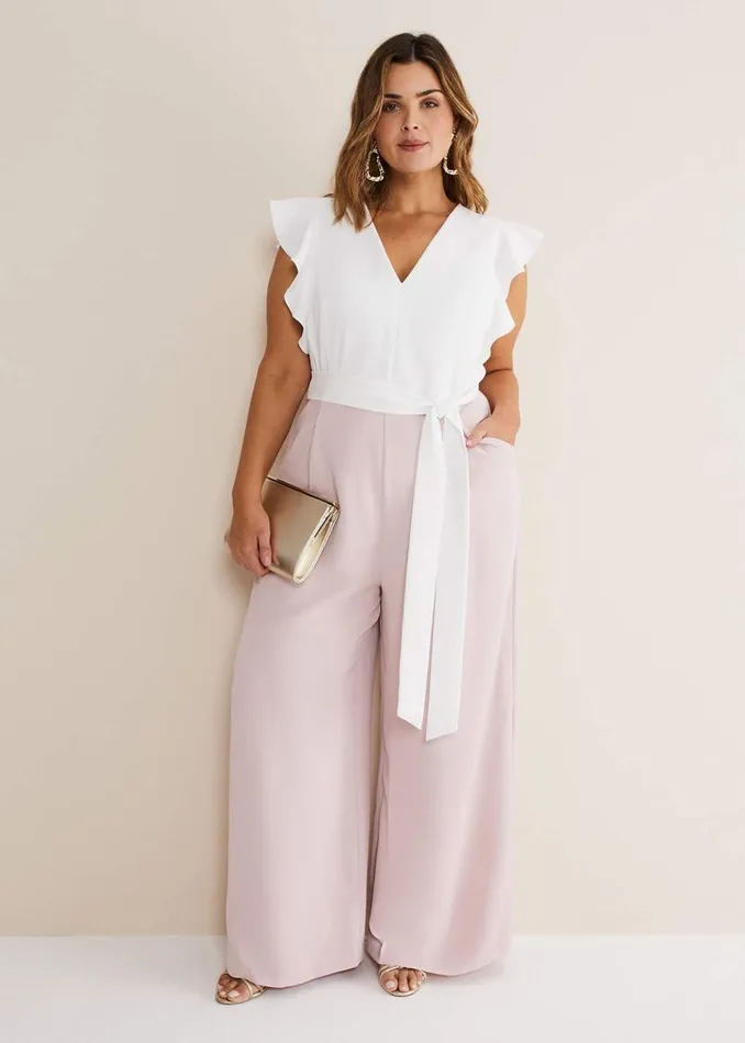 Phase Eight Dresses Kallie V Neck Frill Jumpsuit Antique Rose 8211 Women