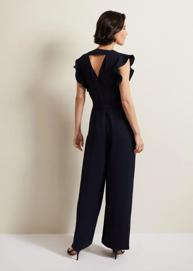 Phase Eight Dresses Kallie V Neck Frill Jumpsuit Navy 8211 Women