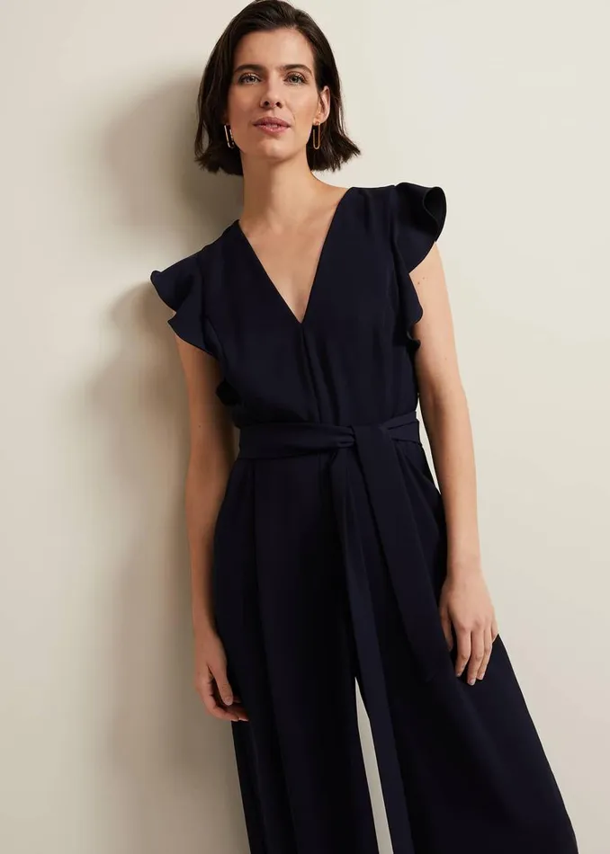 Phase Eight Dresses Kallie V Neck Frill Jumpsuit Navy 8211 Women