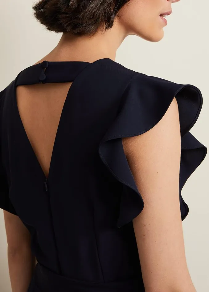 Phase Eight Dresses Kallie V Neck Frill Jumpsuit Navy 8211 Women
