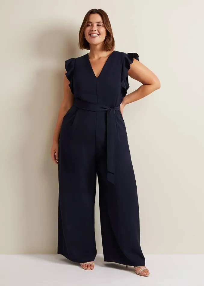 Phase Eight Dresses Kallie V Neck Frill Jumpsuit Navy 8211 Women