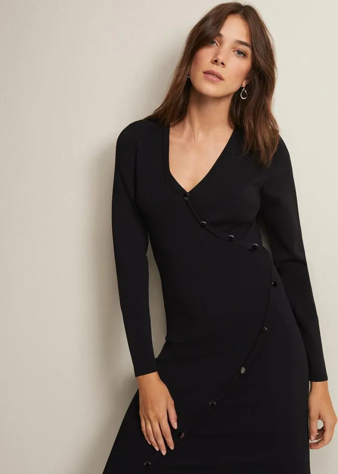 Phase Eight Dresses Kellia Black Knitted Midi Dress Black 8211 Women